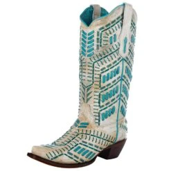 Corral Women`s Corral White/Turquoise Embroidered Boot