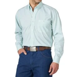 Wrangler Men's George Strait Sea Blue Printed Long Sleeve Buttondown