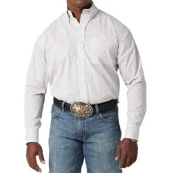 Wrangler Men's George Strait White Printed Long Sleeve Button Down