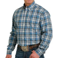 Cinch Men's Blue Plaid Button-Down Shirt