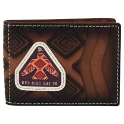Mens Red Dirt Hat Bifold Card Case W/Magnet Clip Thunderbird Logo Patch