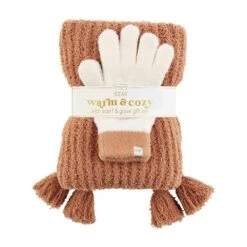 Mud Pie Camel Colorblock Glove And Scarf Set