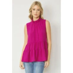 Entro Womens Plum Sleeveless Tiered Top