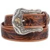 Tony Lama Western Ride Tooled Leather Bronc Buckle Mens Belt 1 1/2in -Western Cowboy Store 20757 default l