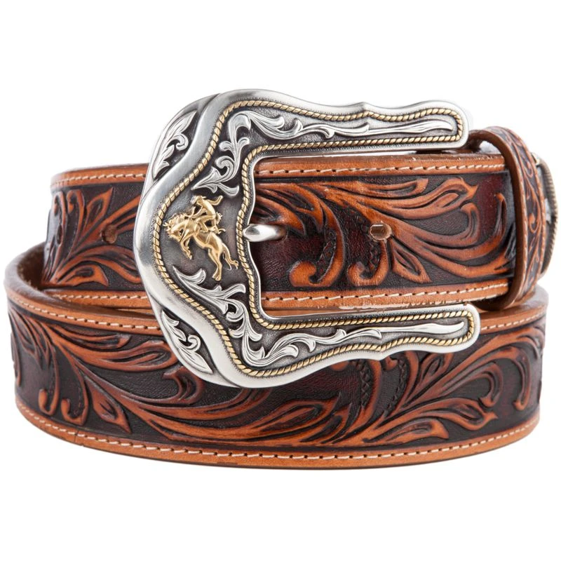 Tony Lama Western Ride Tooled Leather Bronc Buckle Mens Belt 1 1/2in 3 Tony Lama Western Ride Tooled Leather Bronc Buckle Mens Belt 1 1/2in