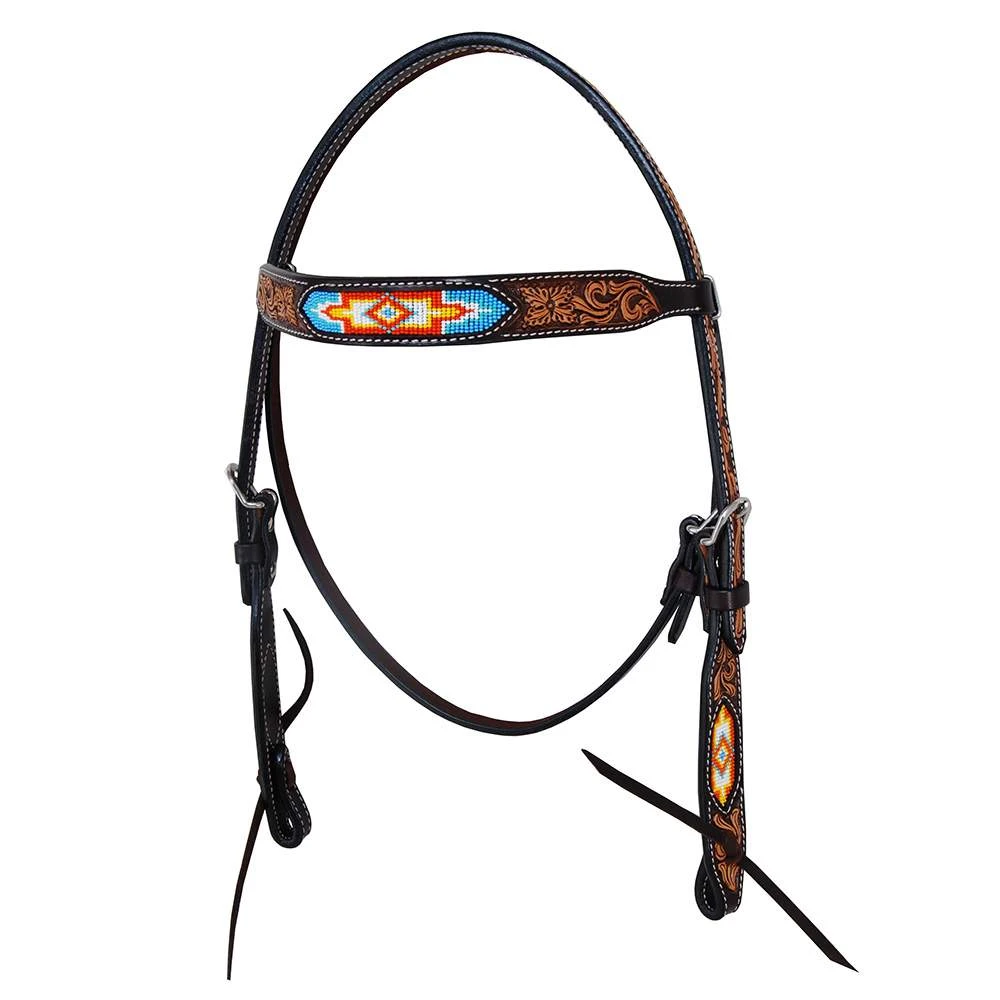 Oxbow Tack Colorado Beaded Tooled Browband Headstall 3 Oxbow Tack Colorado Beaded Tooled Browband Headstall