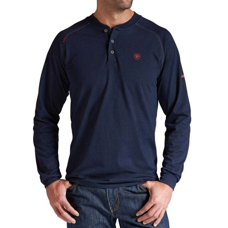 Men's Ariat Flame Resistant Navy Henley Long Sleeve Shirt 3 Men's Ariat Flame Resistant Navy Henley Long Sleeve Shirt