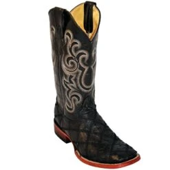 Ferrini Men's Black Ostrich Patchwork Cowboy Boots