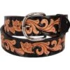 Double J Hand-Tooled Floral Black Dyed Belt -Western Cowboy Store 76 default l