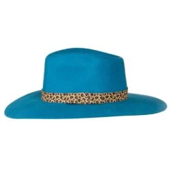 Women's M+F Turquoise With Leopard Band Fashion Hat -Western Cowboy Store 98T7891433 2