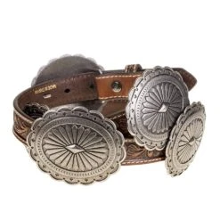 Women's Brown Tooled Leather Concho Belt -Western Cowboy Store A1530508 1