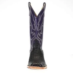 Anderson Bean Men's Black Hornback Caiman 13in. Purple Orchid Kidskin Top Square Toe Boots
