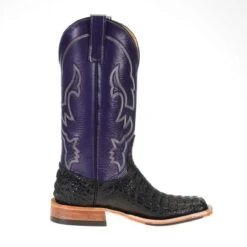 Anderson Bean Men's Black Hornback Caiman 13in. Purple Orchid Kidskin Top Square Toe Boots -Western Cowboy Store HBCAIMAN B 4