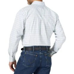 Wrangler Men's George Strait Sea Blue Plaid Two Pocket Buttondown -Western Cowboy Store MGSQ960 4