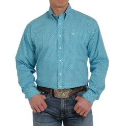 Cinch Men's Blue & Teal Print Long Sleeve Buttondown -Western Cowboy Store MTW1105372 4