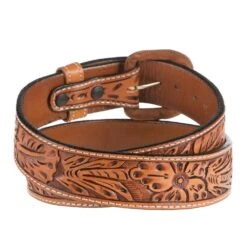 Vogt Silversmiths 1.5in. Russet Sheridan Floral Tooled Belt -Western Cowboy Store NRS41 405 2