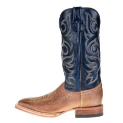 Justin Boots Mens' Vintage Tan Smooth Ostrich 13in. Navy Top Square Toe Boot -Western Cowboy Store P00654 2