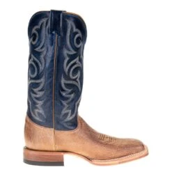 Justin Boots Mens' Vintage Tan Smooth Ostrich 13in. Navy Top Square Toe Boot -Western Cowboy Store P00654 4