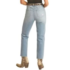 Rock & Roll Denim Women's High Rise Distressed Straight Crop -Western Cowboy Store RRWD9HRZTP 02