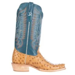 R Watson Boots Men's Antique Saddle Full Quill Ostrich 13in. Royal Blue Goat Top Boots -Western Cowboy Store RW4513 1 4